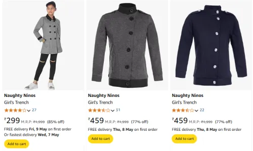Image of Naughty Ninos Girls Winter Wear at Minimum 70% Discount