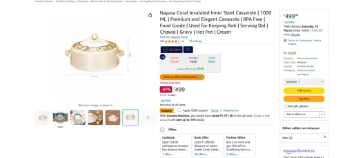 Image of Nayasa Coral Insulated Casserole, 1000ml