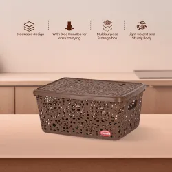 Nayasa Flower Storage Plastic Basket Medium (29 cm X 21 cm X 14 cm, Dark Brown) (SSB050)