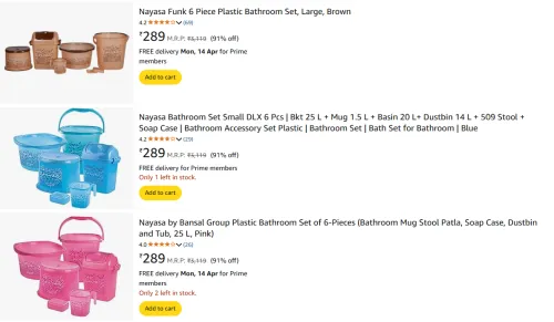 Image of Nayasa Funk Plastic Bathroom Set Starting @₹289