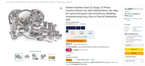 Image of Neelam 55-piece stainless steel dinner set