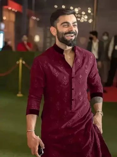 Image of Nellist Men Self Design Cotton Silk Straight Kurta