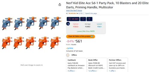 Image of Nerf Kid Elite 10 Blasters and 20 Elite
