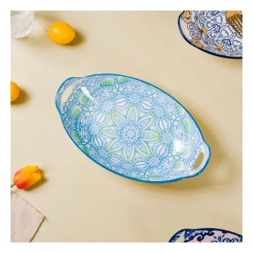 Image of Nestasia Blue and Green Mandala Ceramic Long Dish 