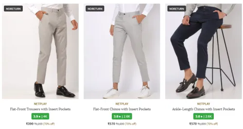 Image of NETPLAY Brand Men's Trousers & Pants @ Up to 70% Discount | Start ₹390