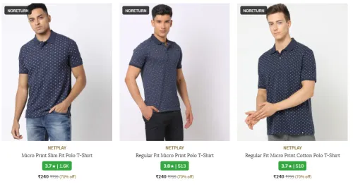 Image of NETPLAY Brand Men's T-shirts @ Up to 70% Discount | Start ₹240