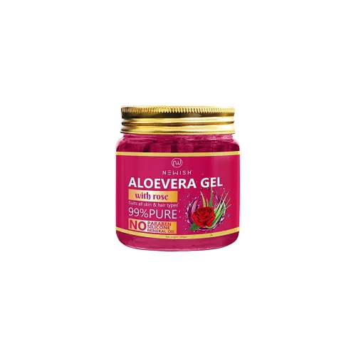 Image of Newish 99% Pure Aloe Vera Gel with Rose for Face & Skin Care - 200 GM