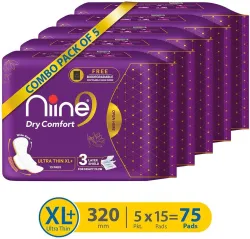 niine Dry Comfort Ultra Thin XL+ SUPER SAVER Sanitary Napkins with Biodegradable bags inside
