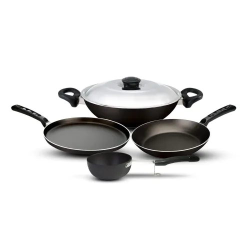 Image of Nirlep Aspa Happiness Cookware Set 5 pcs (1 Fry Pan, 1 Tawa, 1 Kadhai with 1 Stainless Steel Lid, 1 Tadka Pan)