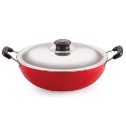 Nirlon 22cm Nonstick Kadai with Lid (2.2L, Red)
