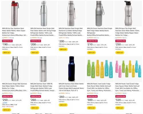 Image of NIRLON Eco Star Stainless Steel Water Bottle Starting At ₹190.