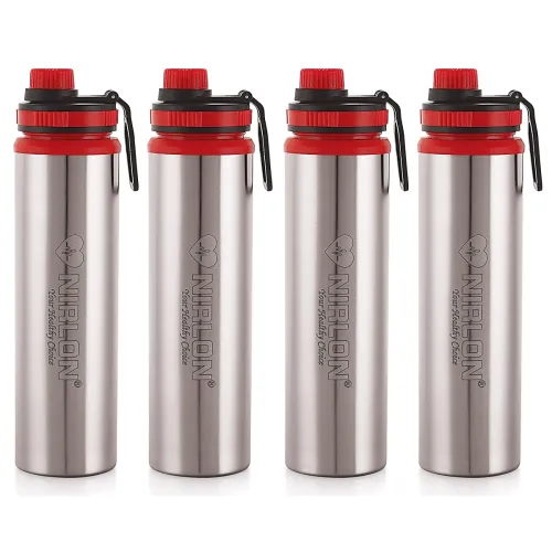 Image of NIRLON Eco Star Stainless Steel Water Bottle 900ml Red Colour Set4