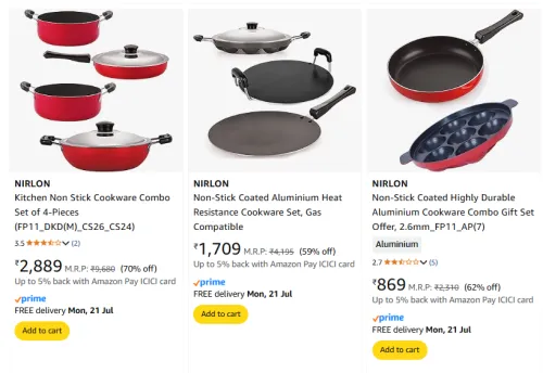 Image of Nirlon Kitchen cookware Set Minimum 60% Discount