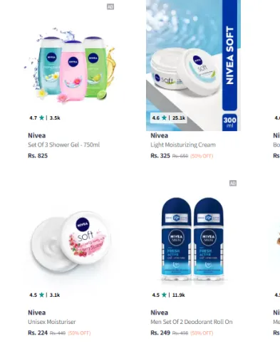 Image of Nivea beauty Product at Minimum 50% Discount