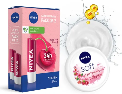 Image of NIVEA Cherry Fruity Shine Lipbalm + Soft Light Moisturizing Cream