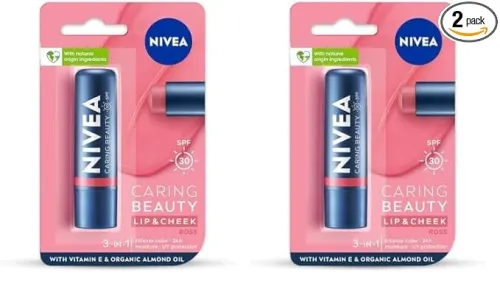Image of NIVEA Lip Caring Beauty Rose Lip Balm Pack of 2)