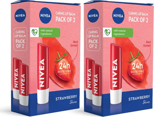 Image of NIVEA Strawberry Lip Balm (Pack of 4, 19.2g)