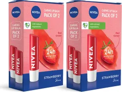 NIVEA Strawberry Lip Balm (Pack of 4, 19.2g)