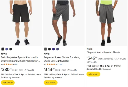 Image of Nivia Diagonal Knit - Paneled Shorts Starting Price At ₹280