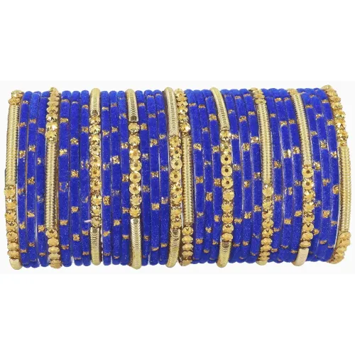 Image of NMII Fancy Glass Golden Beads & Polka Dots Velvet Bangles Set
