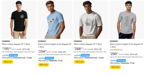 Image of NOBERO Men's T-shirts at minimum 70% Discount