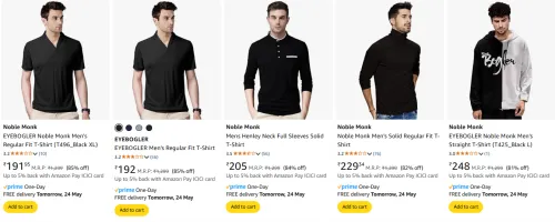 Image of Noble Monk Men's T-shirts at minimum 80% Discount