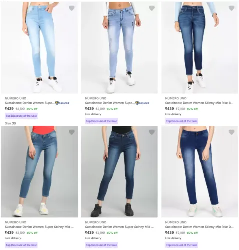 Image of Numero Uno Brand Women's Jeans @ Flat 80% Discount