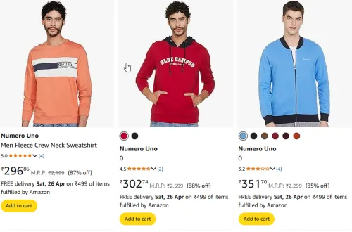 Image of Numero Uno Men Crew Neck Sweatshirt Starting Price At @ ₹296