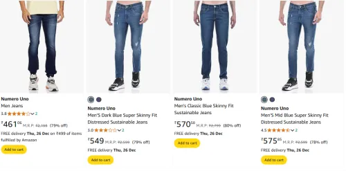 Image of Numero Uno Men's Jeans Starting Price @ ₹461