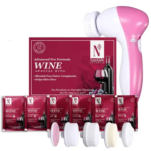 Image of NutriGlow NATURAL'S Wine Facial Cleanup Kit 60gm with Face Massager
