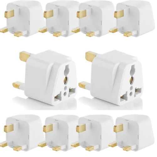 Image of Ocko 3 Prong Pin Plug (Type G Adapter) (Pack of 10, White)