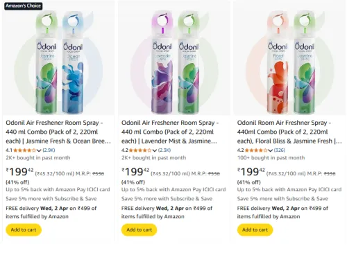 Image of Odonil Room Air Freshner Spray (Pack of 2, 220ml each) @ Flat ₹199