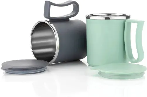 Image of OFFYX Stainless Steel Tea Cup Stainless Steel Coffee with Lid 300ml