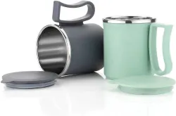 OFFYX Stainless Steel Tea Cup Stainless Steel Coffee with Lid 300ml