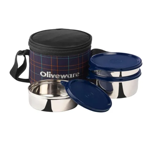 Image of Oliveware Bliss Stainless Steel Lunch Box with Bag (Set of 4)