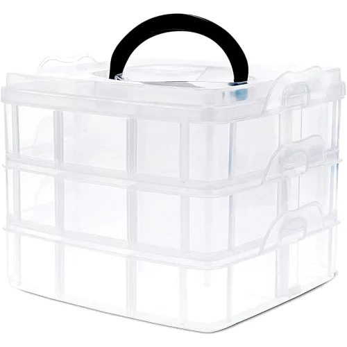 Image of OLMARTT 3-Layer 18-Grid Transparent Jewelry & Makeup Storage Box