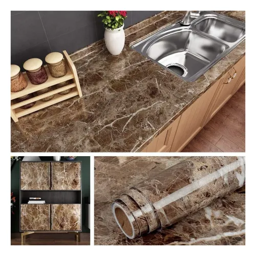 Image of OM AKSHAR Brown Marble Vinyl Kitchen Sticker
