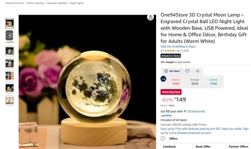 Image of One94Store 3D Crystal Moon Lamp 