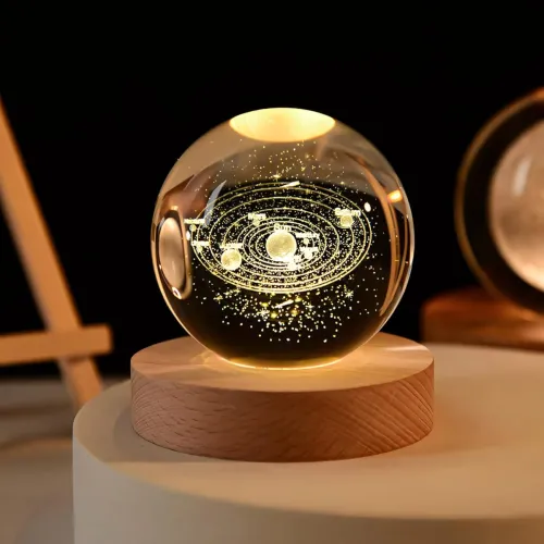 Image of One94Store 3D Galaxy Crystal Ball Night Lamp LED Wooden Base Crystal for Home