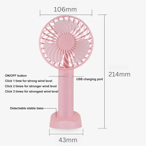 Image of One94Store Mini Portable USB Hand Fan – 1200mAh Rechargeable Battery, 3-Speed Mode