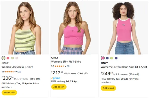 Image of ONLY Brand Women's T-shirt @ Up to 84% Discount