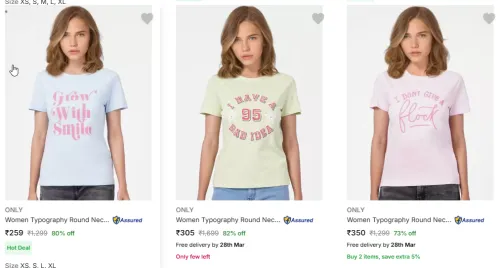 Image of ONLY Women Pure Cotton Light T-Shirt Starting At @₹259