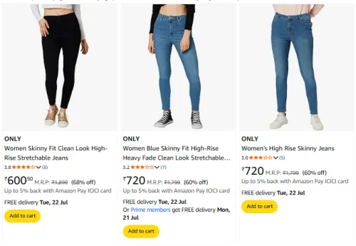 Image of ONLY Women's Jeans at Minimum 60% Discount