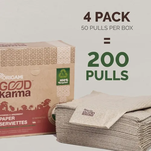 Image of Origami Good Karma 2 Ply Unbleached Sustainable Tissue Paper Napkins - Pack of 4 (50 Pulls Per Pack)