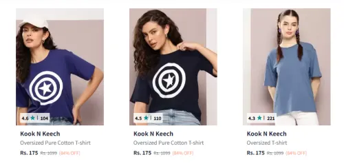 Image of OverSized Women's Tshirts from ₹175