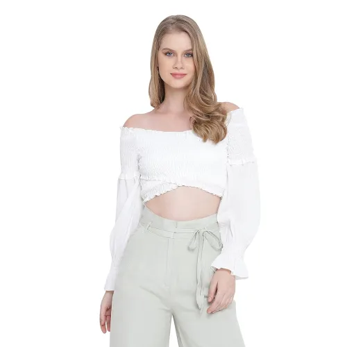 Image of oxolloxo Solid Smooth White Bustier wrap Crop top
