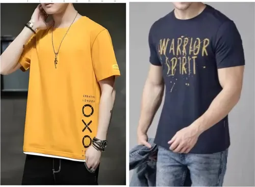 Image of Pachirisu Men Graphic Print Round Neck Polyester Yellow, Navy Blue T-Shirt
