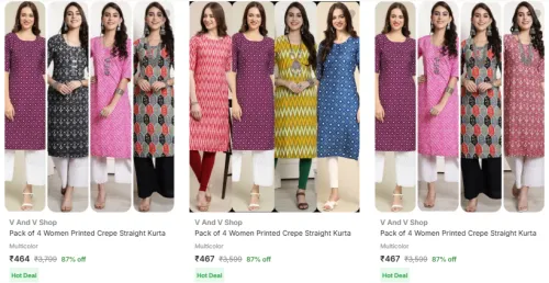 Image of Pack of 4 Women's Kurta starting @ ₹464