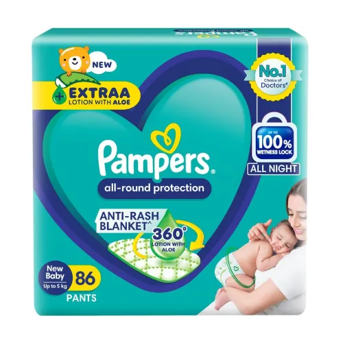 Image of Pampers All round Protection Pants, New Born, Extra Small size baby diapers (NB,XS) 86 Count