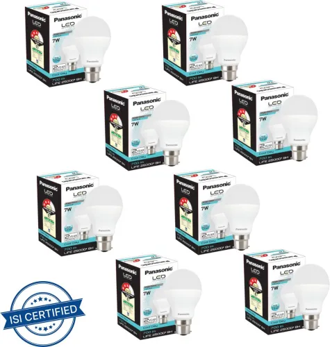 Image of Panasonic 7 W Basic Round B22 LED Bulb  (White, Pack of 8)
